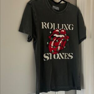 Lucky Brand Men’s Rolling Stones Black Graphic Tee with Red Tongue Logo